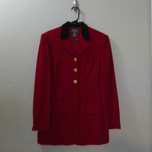 Polo Ralph Lauren Jackets & Blazers - Vintage Lauren Ralph Lauren Red Wool Velvet Collar Blazer – Size 10 – Made in US